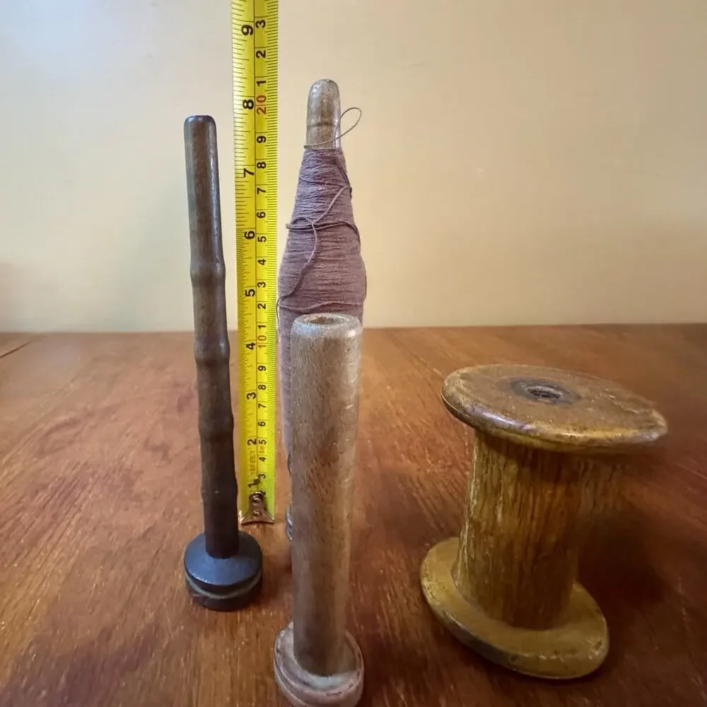 Vintage Wooden Textile Bobbins Spools Quills Loom Spindle Lot of 6 Primitive